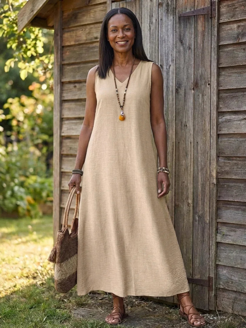 Sleeveless V Neck Maxi Dress Women Relaxed Fit Casual Summer