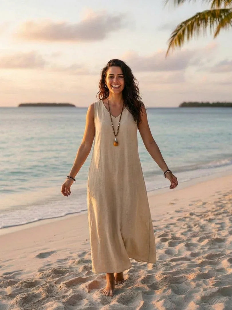 Sleeveless V Neck Maxi Dress Women Relaxed Fit Casual Summer
