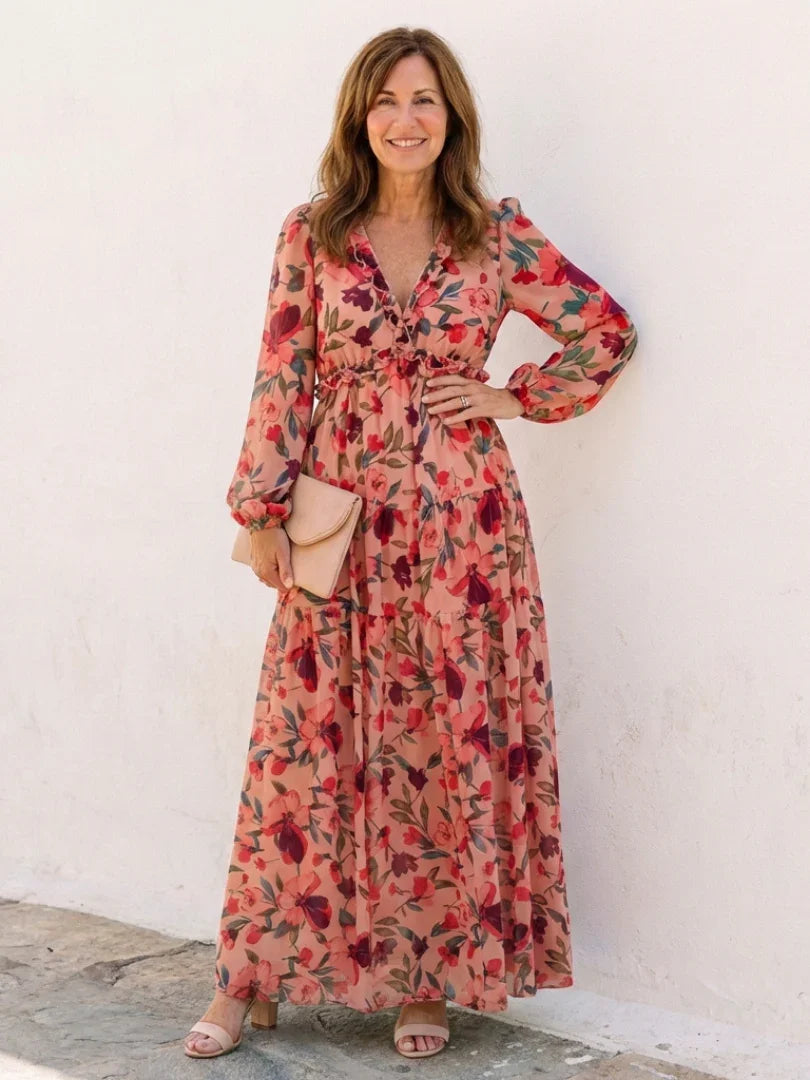 Maxi Dress Women Regular Fit Casual Long Sleeve Floral