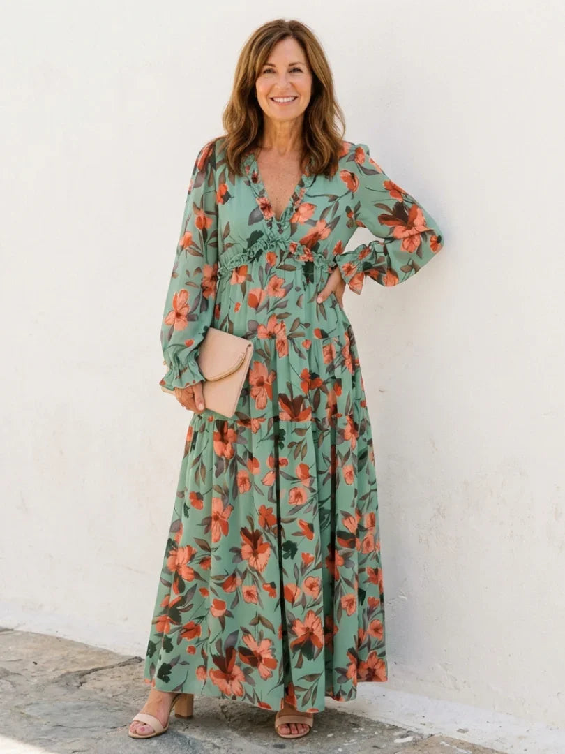 Maxi Dress Women Regular Fit Casual Long Sleeve Floral