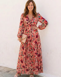 Maxi Dress Women Regular Fit Casual Long Sleeve Floral