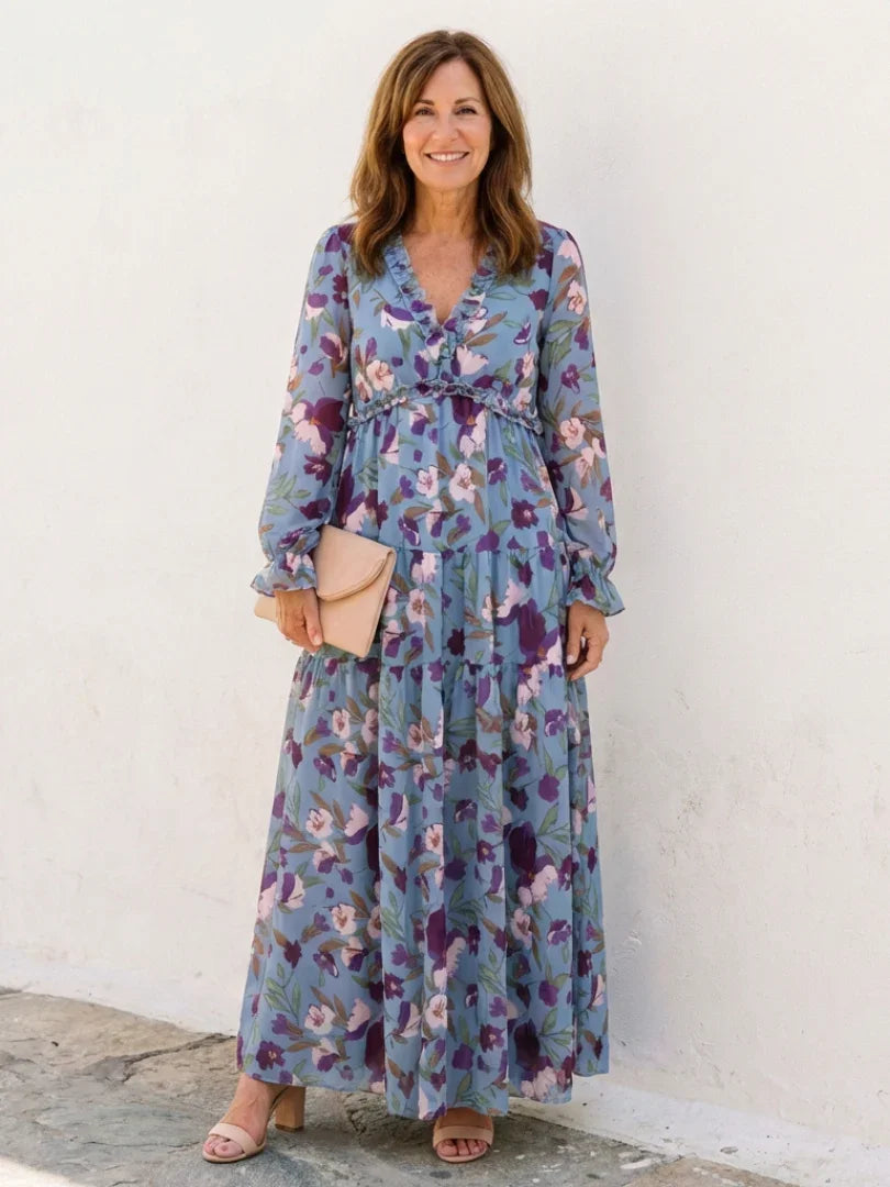 Maxi Dress Women Regular Fit Casual Long Sleeve Floral