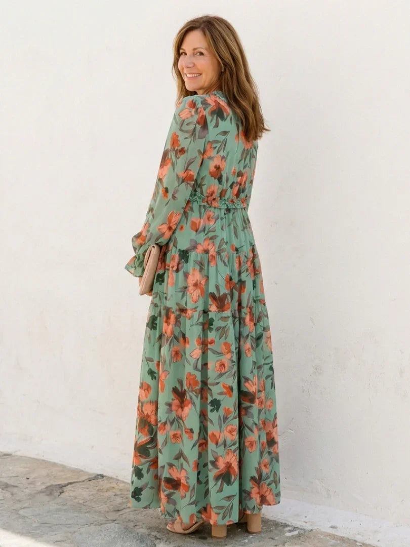 Maxi Dress Women Regular Fit Casual Long Sleeve Floral