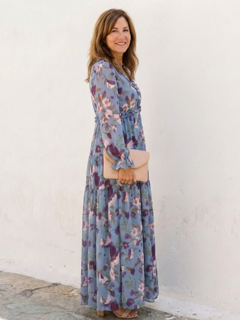 Maxi Dress Women Regular Fit Casual Long Sleeve Floral