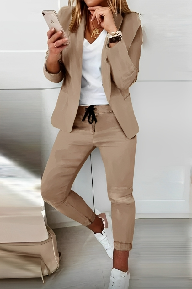 Two-Piece Blazer Set Women Relaxed Fit Business Casual