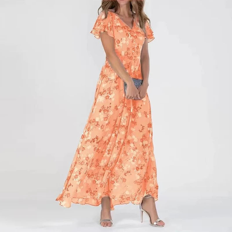 Midi Dress Women Regular Fit Casual Floral