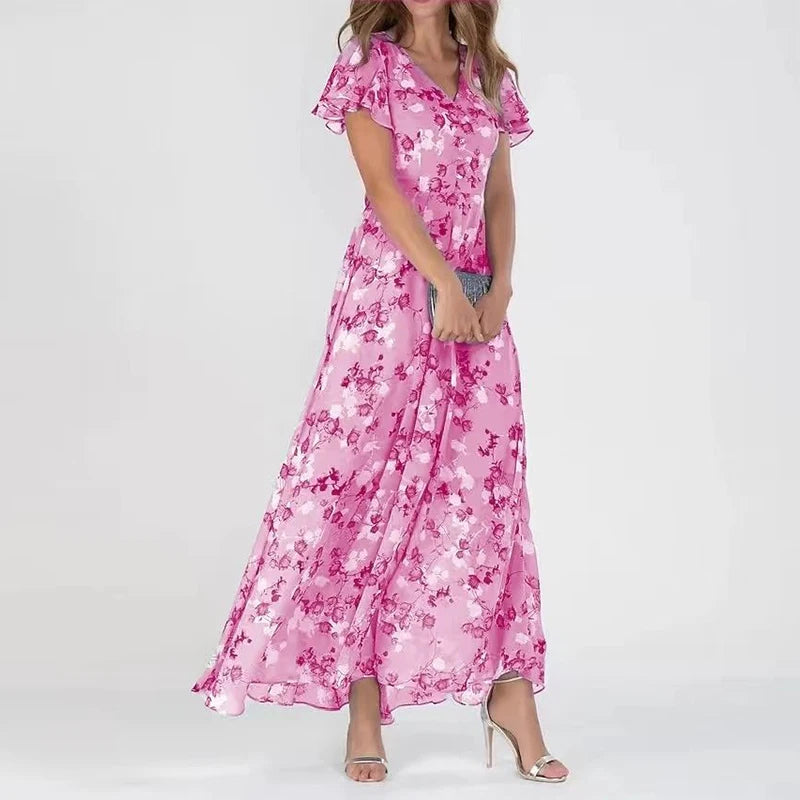 Midi Dress Women Regular Fit Casual Floral