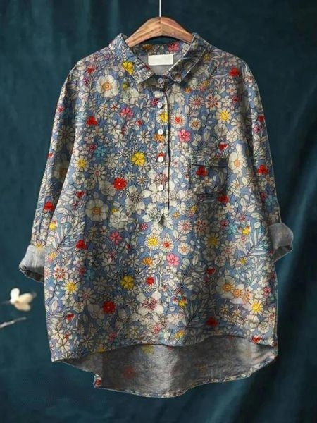 Floral Blouse Women Flowing Fit Casual Elegant