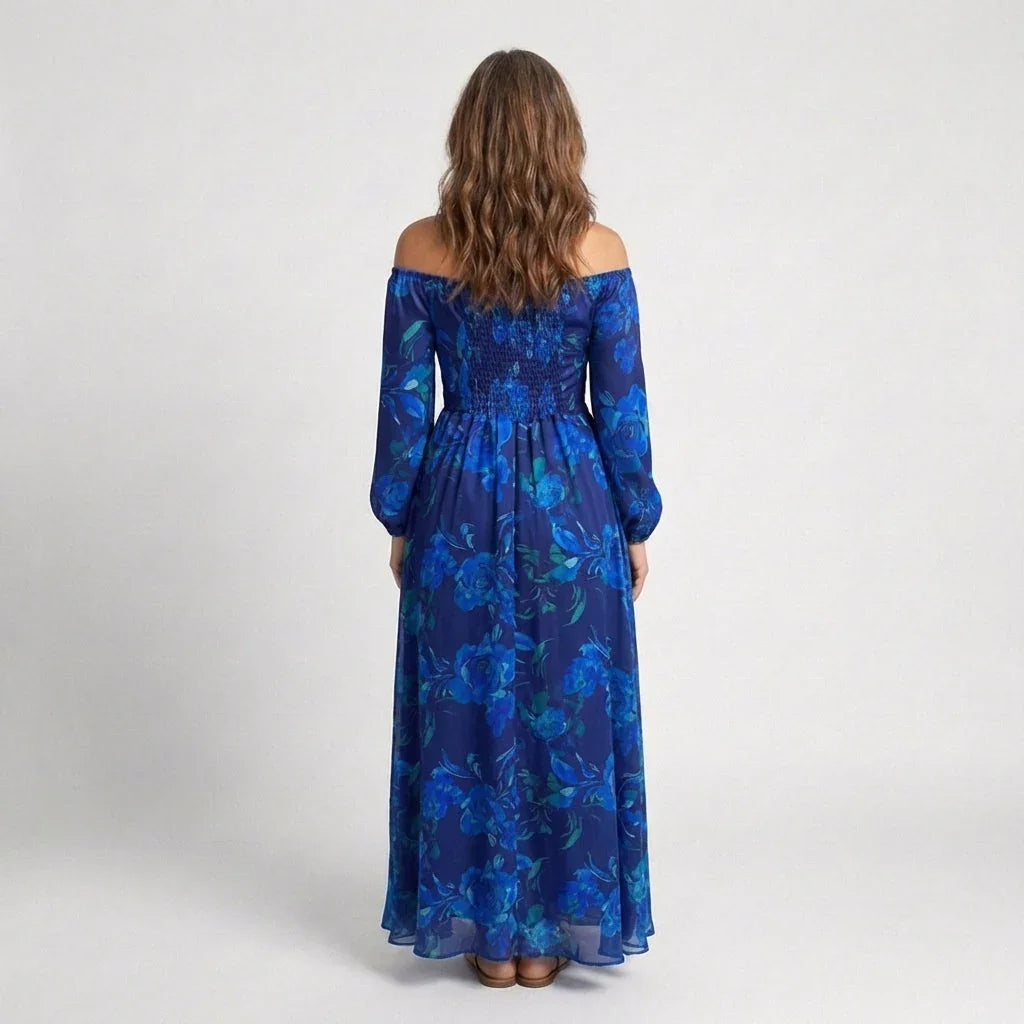 Off Shoulder Floral Maxi Dress Women Relaxed Fit Casual Summer
