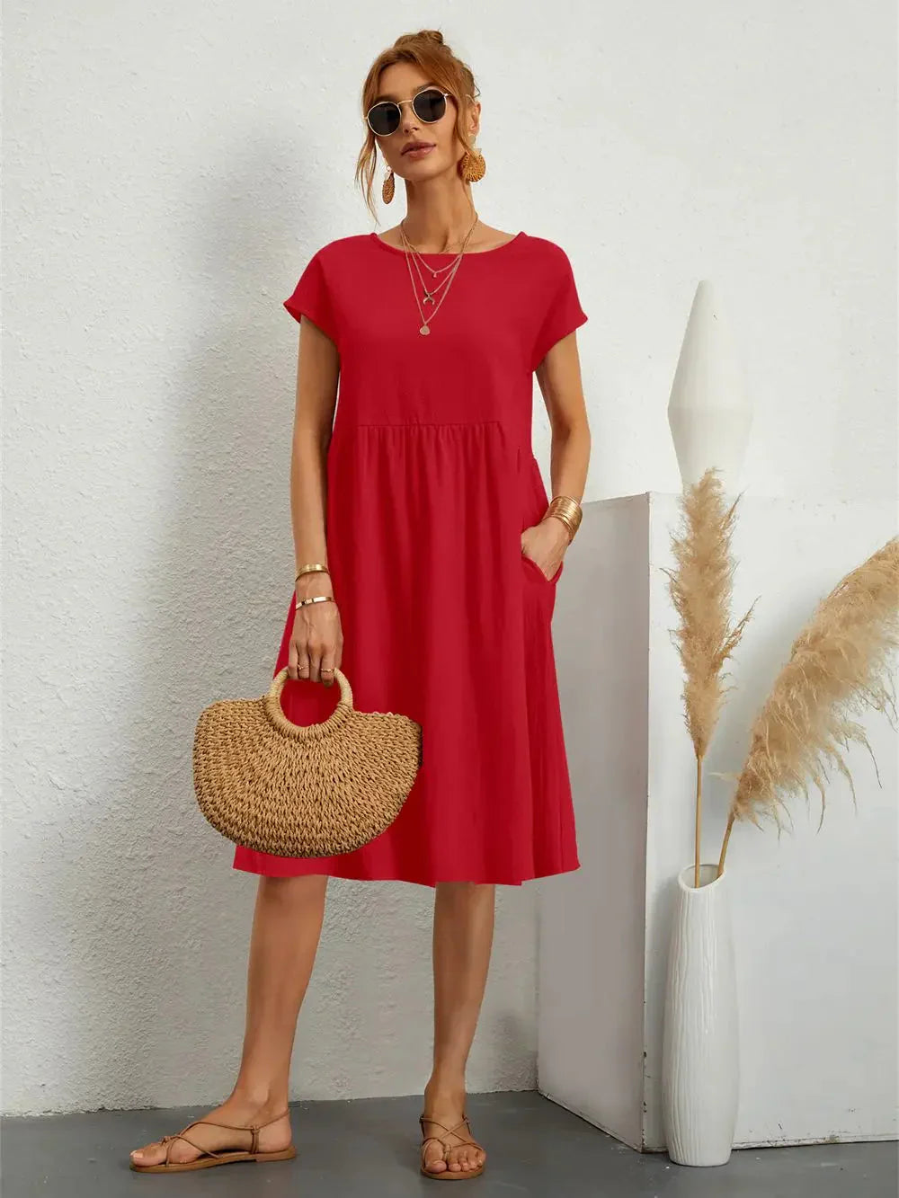Midi Dress Women Regular Fit Casual Summer