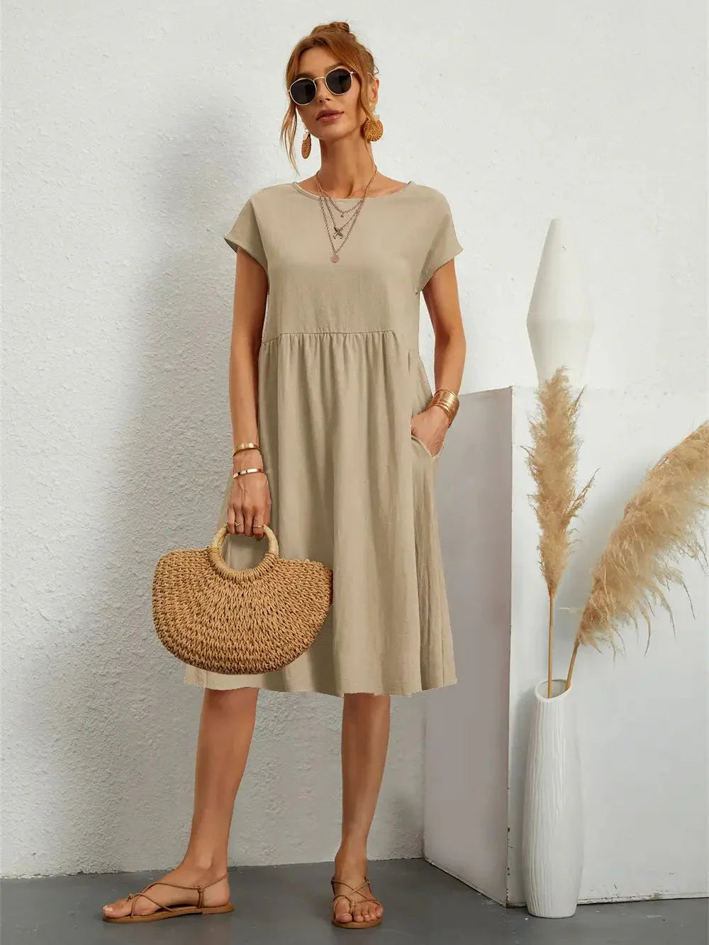 Midi Dress Women Regular Fit Casual Summer