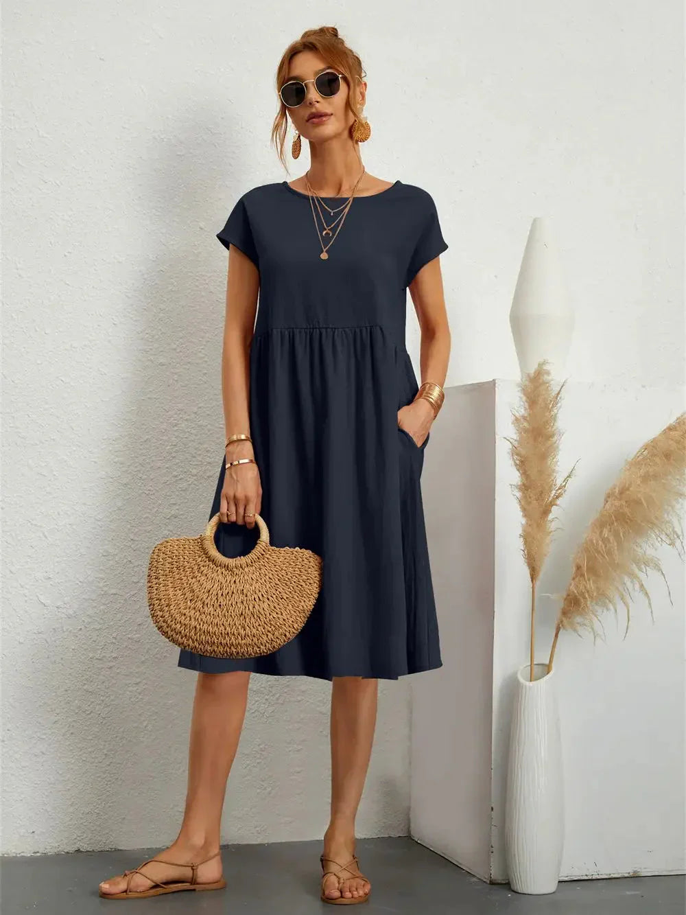 Midi Dress Women Regular Fit Casual Summer