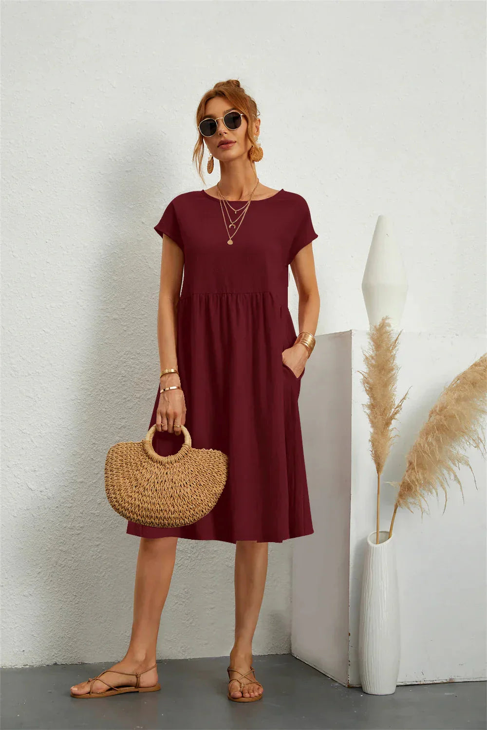 Midi Dress Women Regular Fit Casual Summer