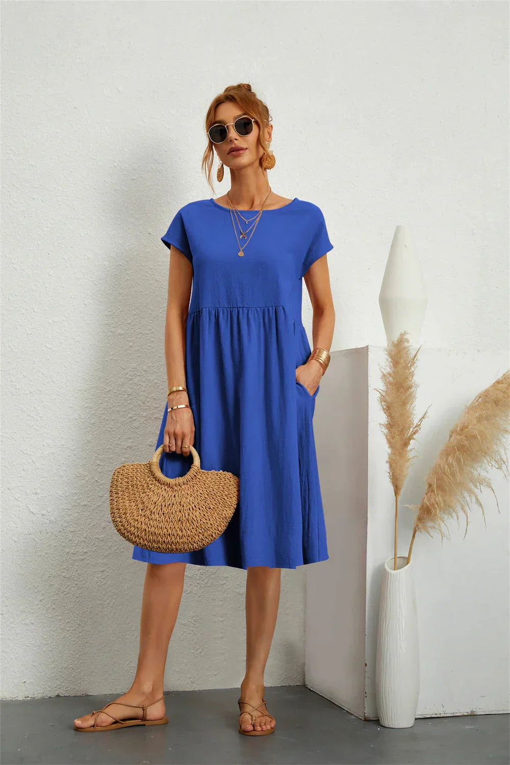 Midi Dress Women Regular Fit Casual Summer