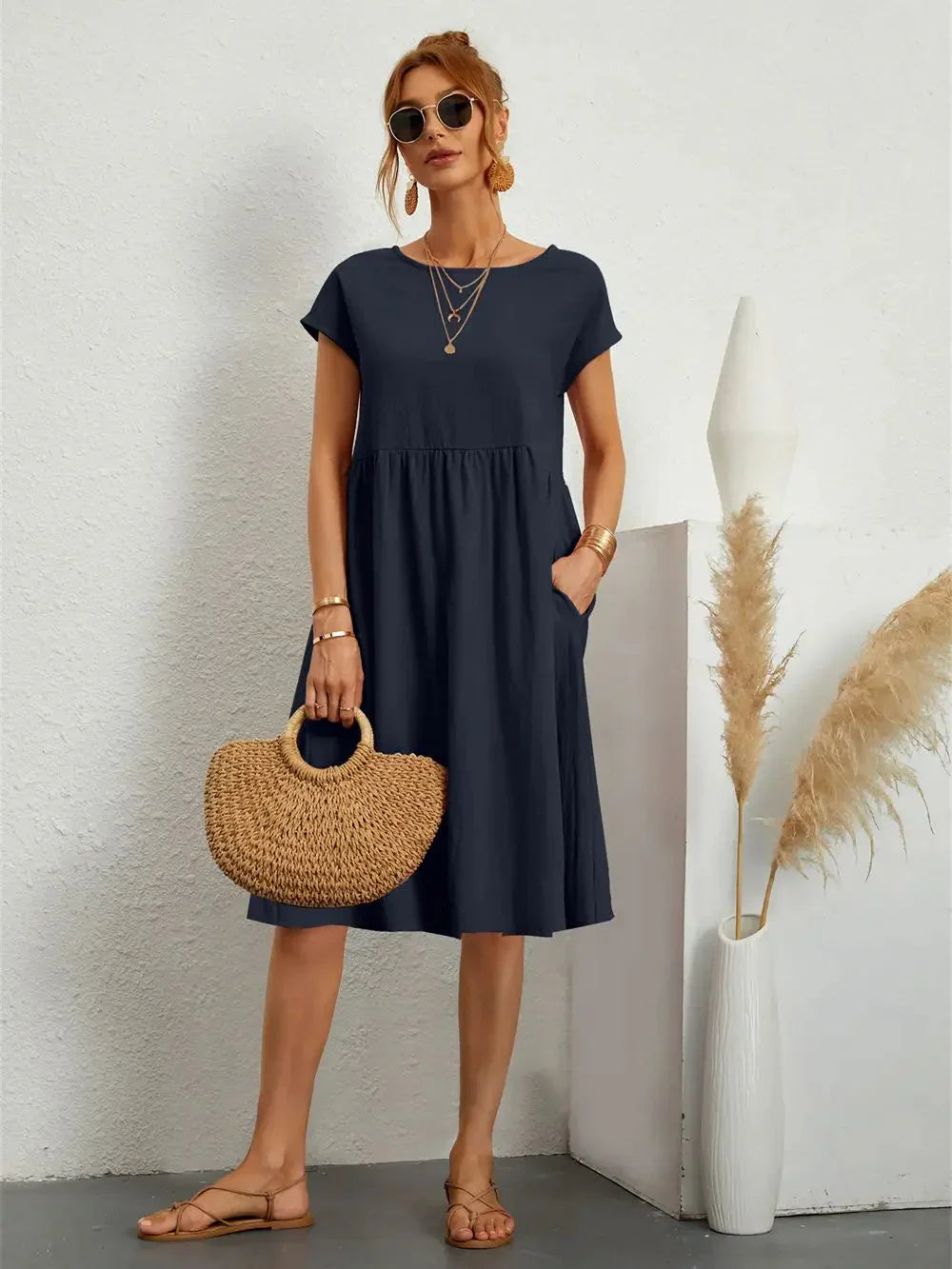 Midi Dress Women Regular Fit Casual Summer
