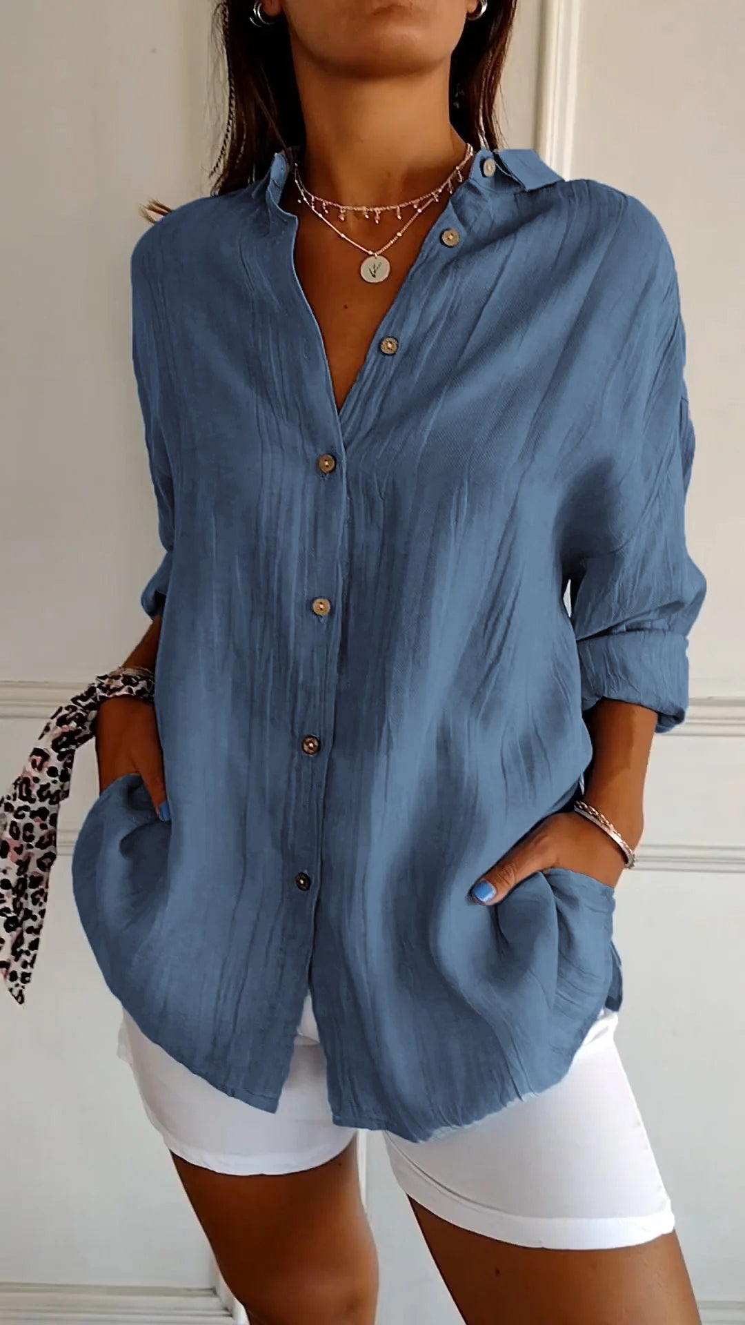 Button-Up Shirt Women Relaxed Fit Casual Long Sleeve