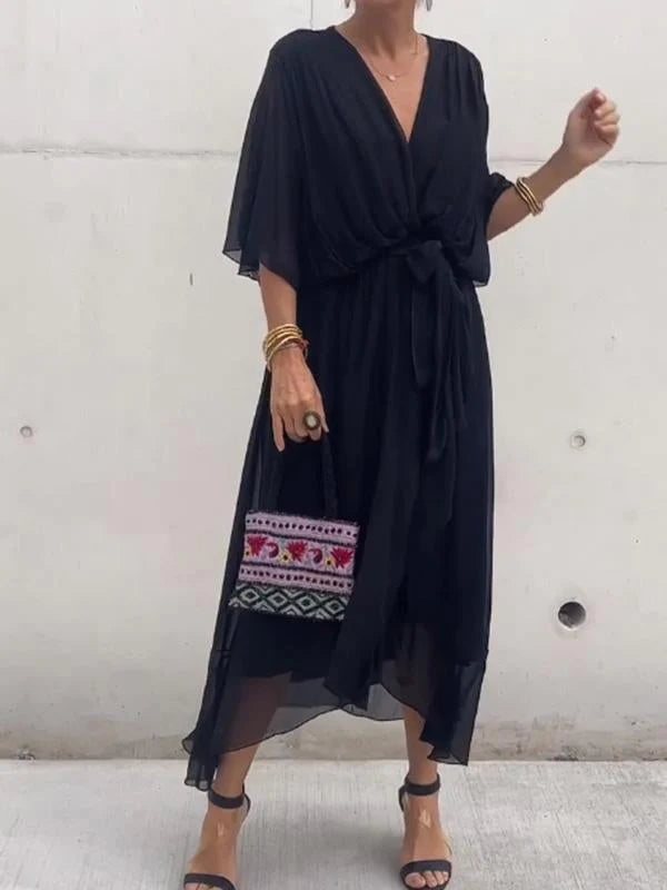 Elegant V-Neck Dress Women Relaxed Fit Casual Elegant