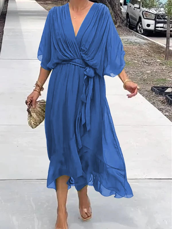 Elegant V-Neck Dress Women Relaxed Fit Casual Elegant