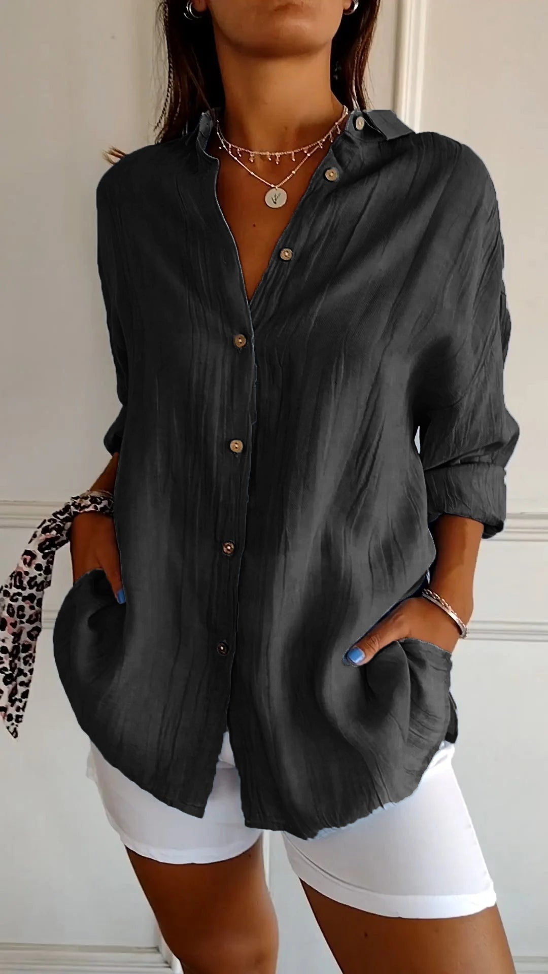 Button-Up Shirt Women Relaxed Fit Casual Long Sleeve