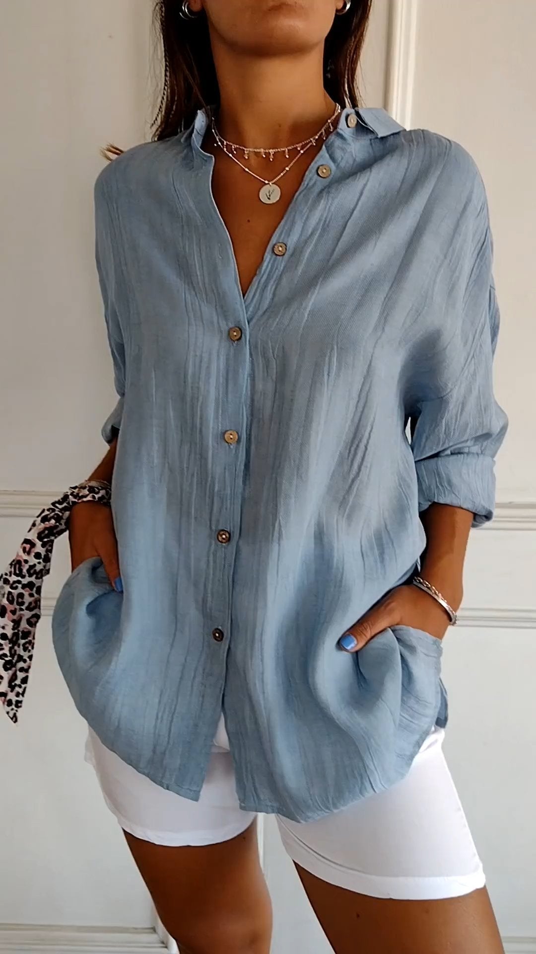 Button-Up Shirt Women Relaxed Fit Casual Long Sleeve