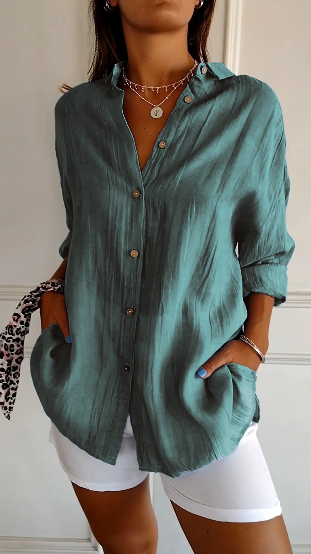 Button-Up Shirt Women Relaxed Fit Casual Long Sleeve
