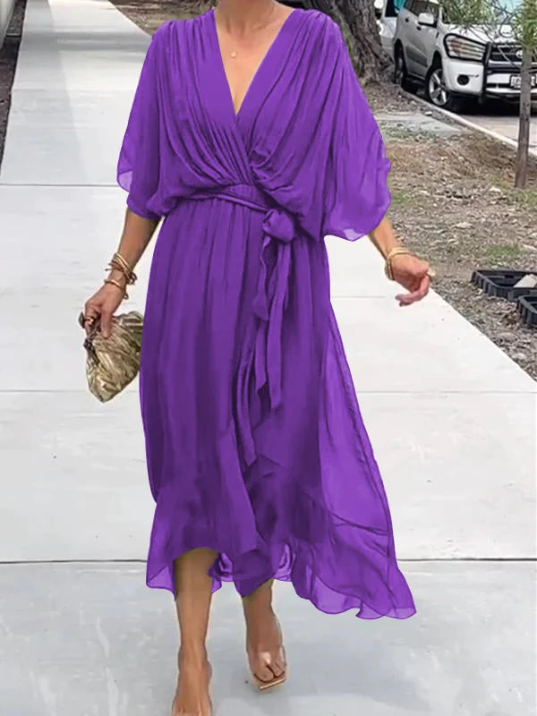 Elegant V-Neck Dress Women Relaxed Fit Casual Elegant