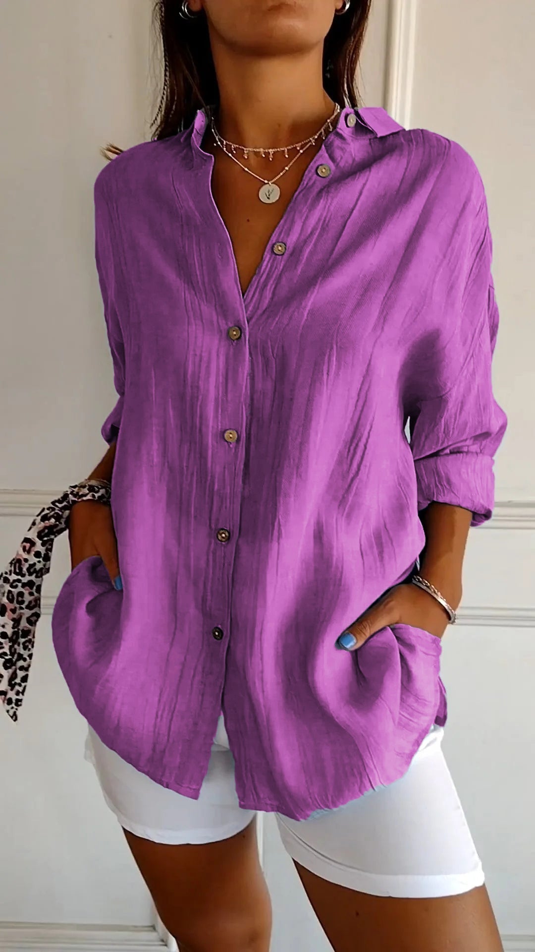Button-Up Shirt Women Relaxed Fit Casual Long Sleeve
