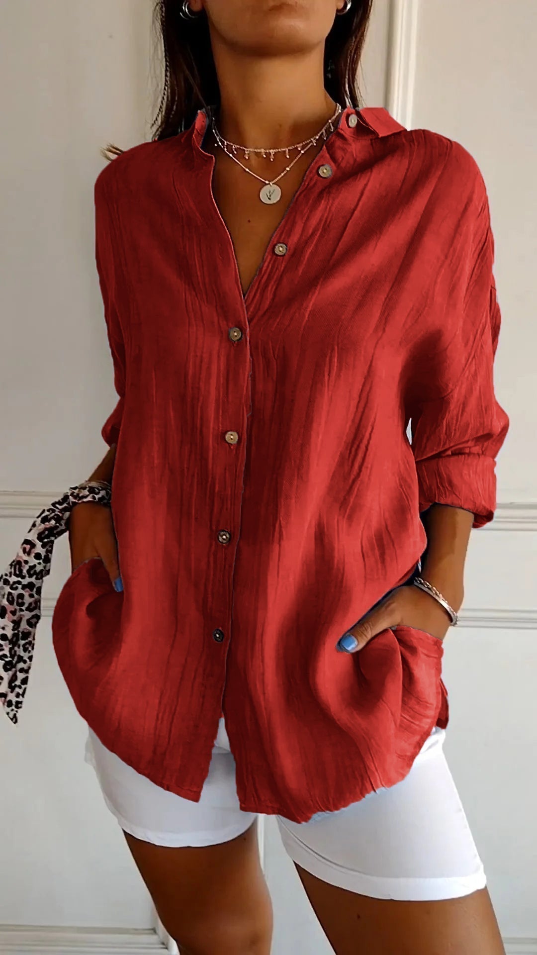 Button-Up Shirt Women Relaxed Fit Casual Long Sleeve