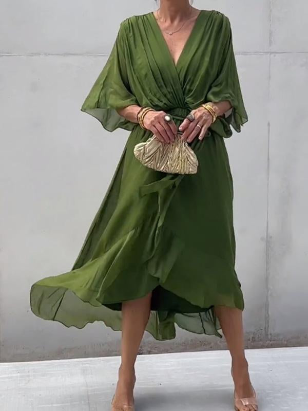 Elegant V-Neck Dress Women Relaxed Fit Casual Elegant