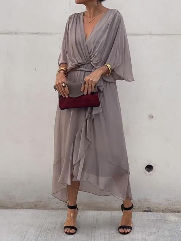 Elegant V-Neck Dress Women Relaxed Fit Casual Elegant
