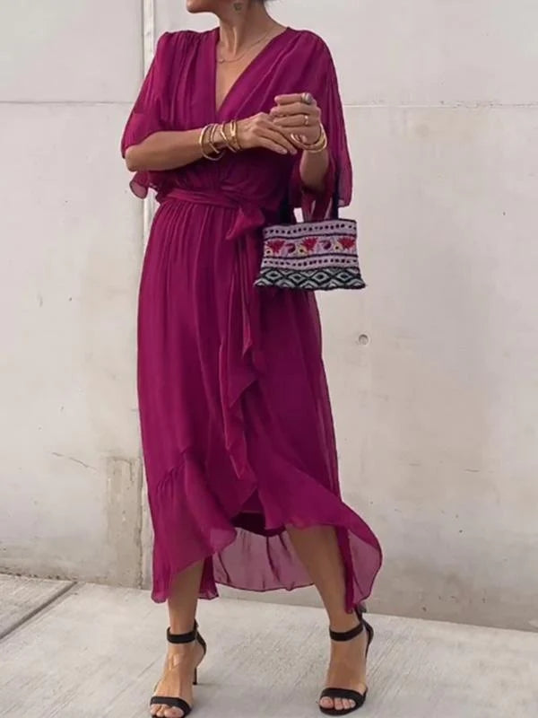 Elegant V-Neck Dress Women Relaxed Fit Casual Elegant
