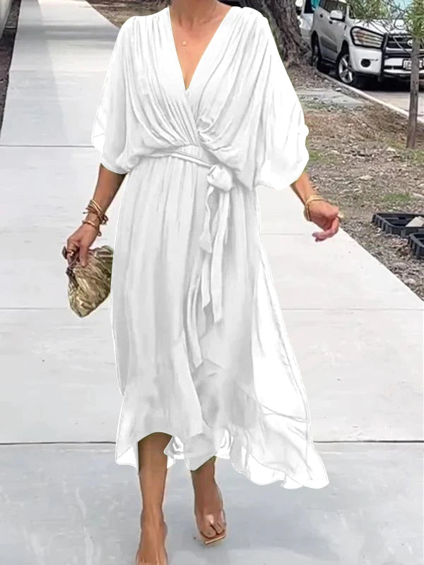 Elegant V-Neck Dress Women Relaxed Fit Casual Elegant