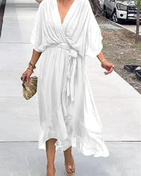Elegant V-Neck Dress Women Relaxed Fit Casual Elegant