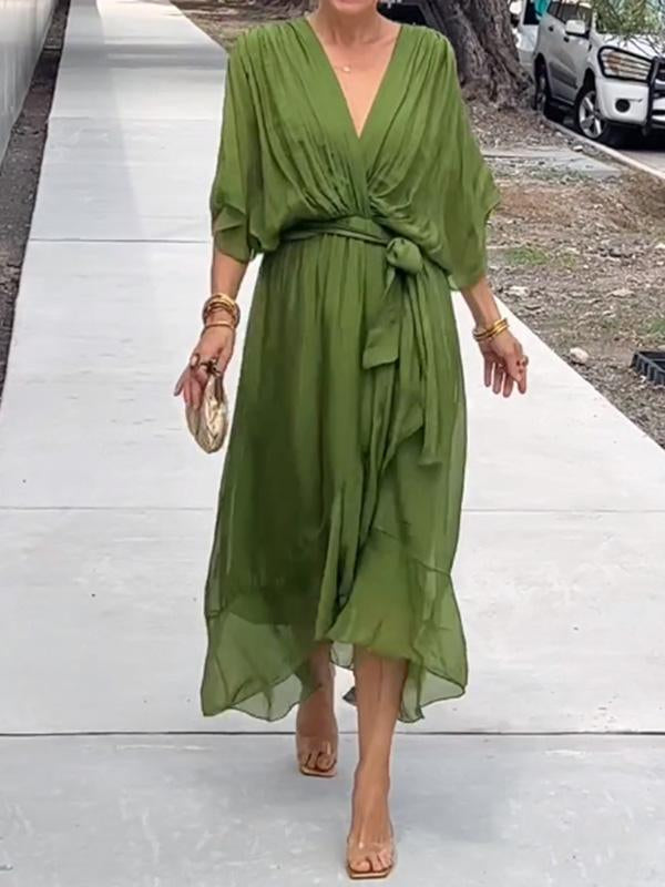 Elegant V-Neck Dress Women Relaxed Fit Casual Elegant