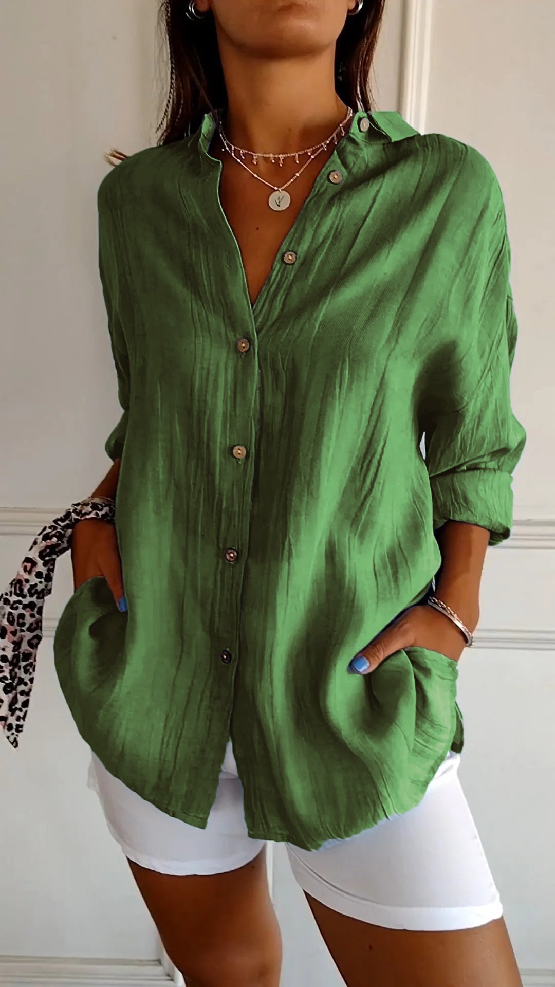 Button-Up Shirt Women Relaxed Fit Casual Long Sleeve