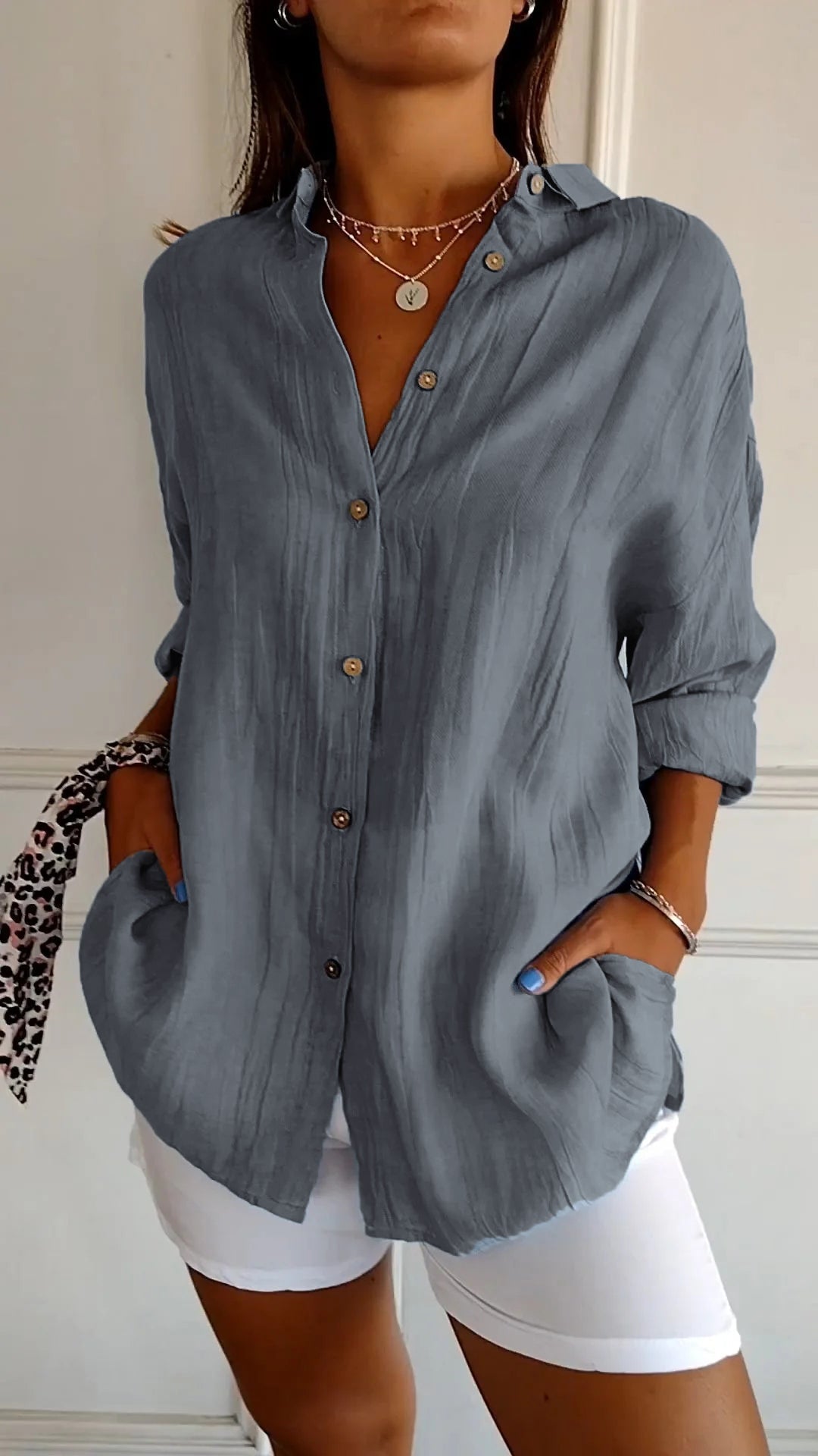 Button-Up Shirt Women Relaxed Fit Casual Long Sleeve