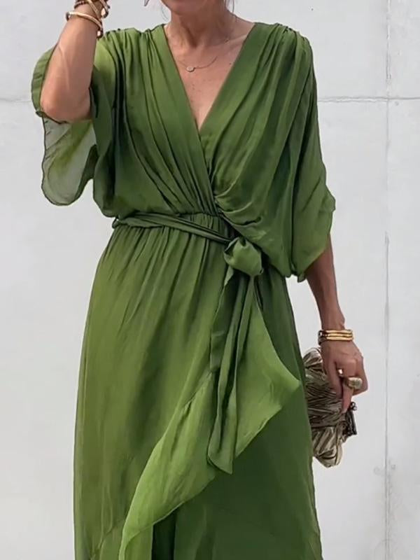 Elegant V-Neck Dress Women Relaxed Fit Casual Elegant