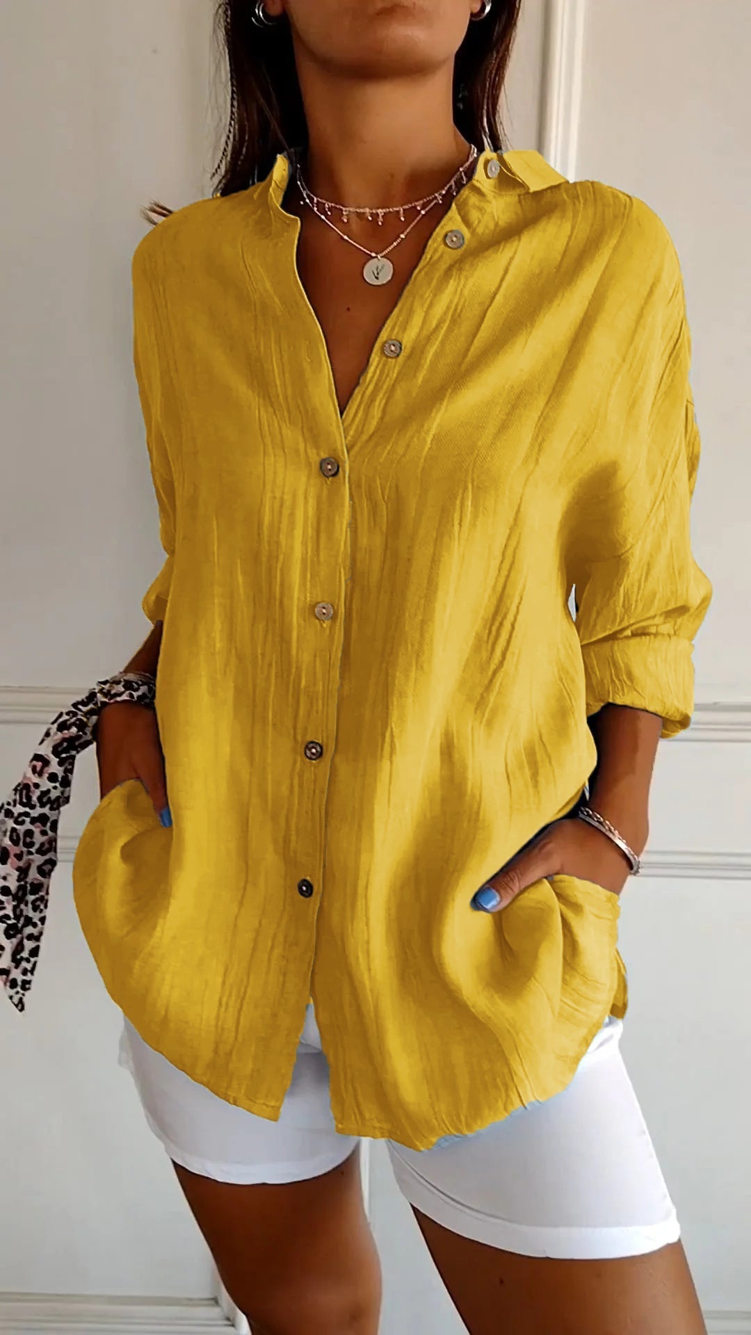 Button-Up Shirt Women Relaxed Fit Casual Long Sleeve