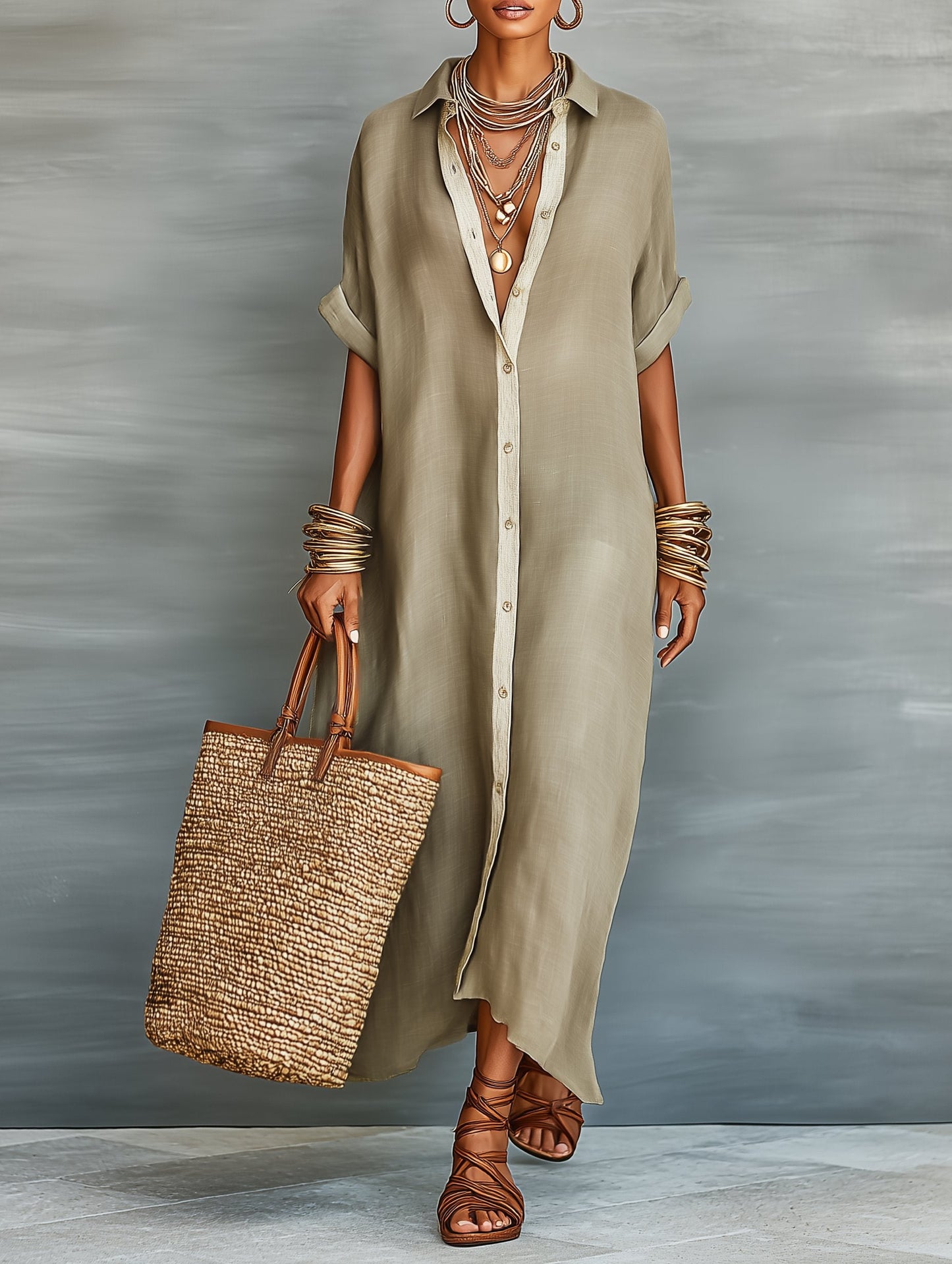 Maxi Dress Women Regular Fit Casual Summer Minimalist Shirt Style