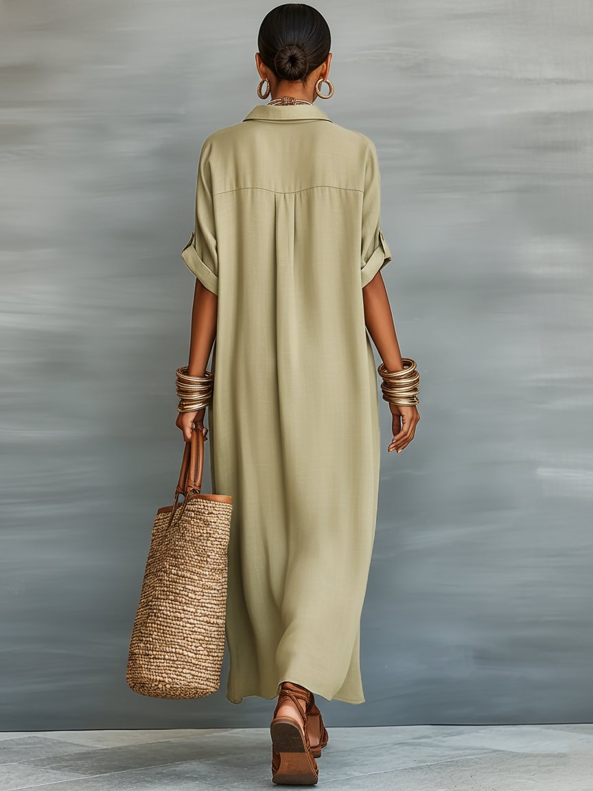 Maxi Dress Women Regular Fit Casual Summer Minimalist Shirt Style