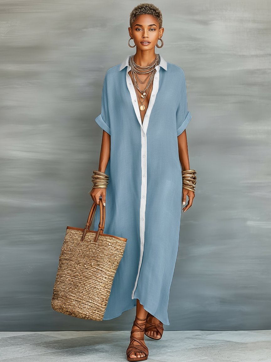 Maxi Dress Women Regular Fit Casual Summer Minimalist Shirt Style