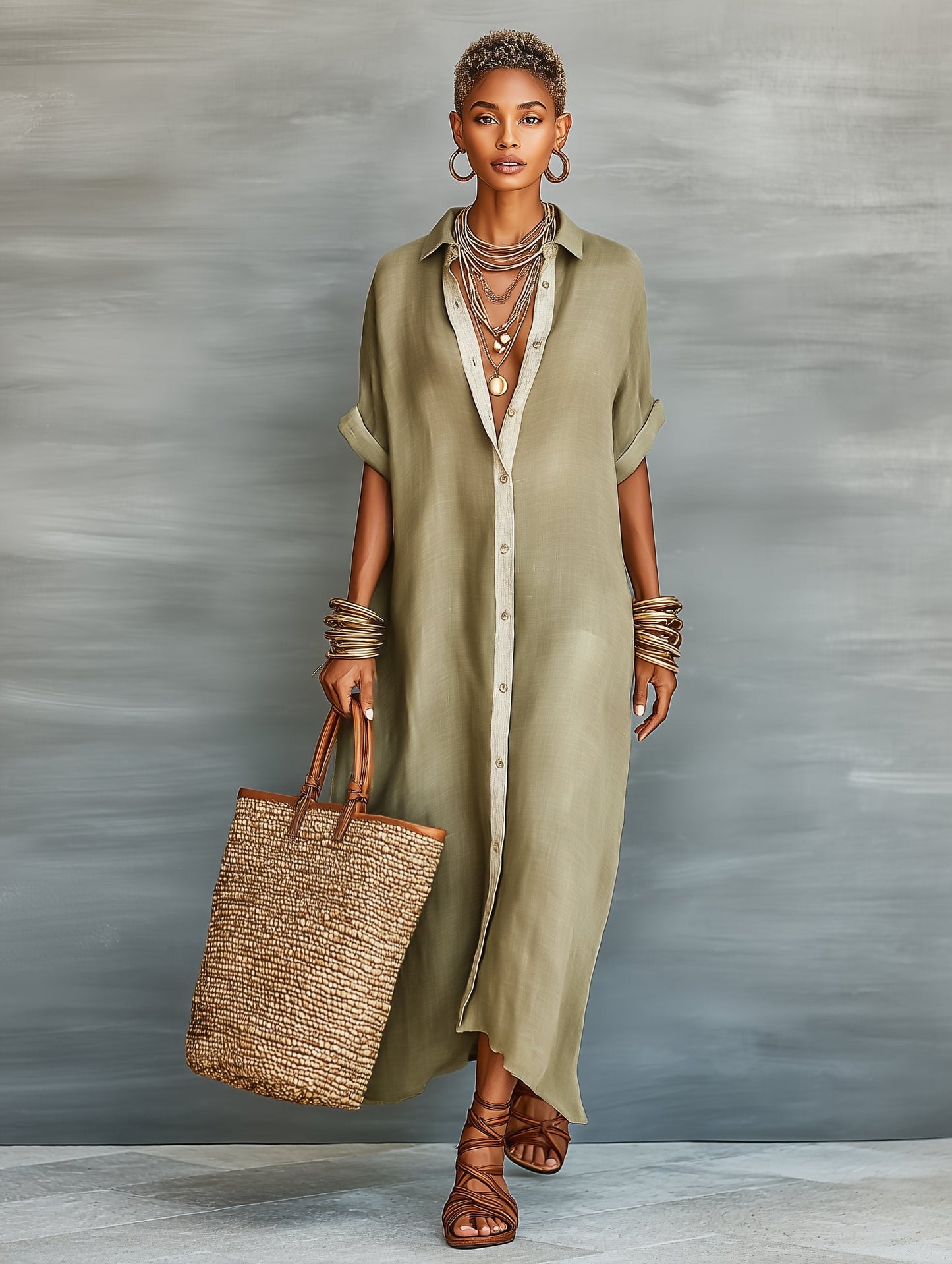 Maxi Dress Women Regular Fit Casual Summer Minimalist Shirt Style