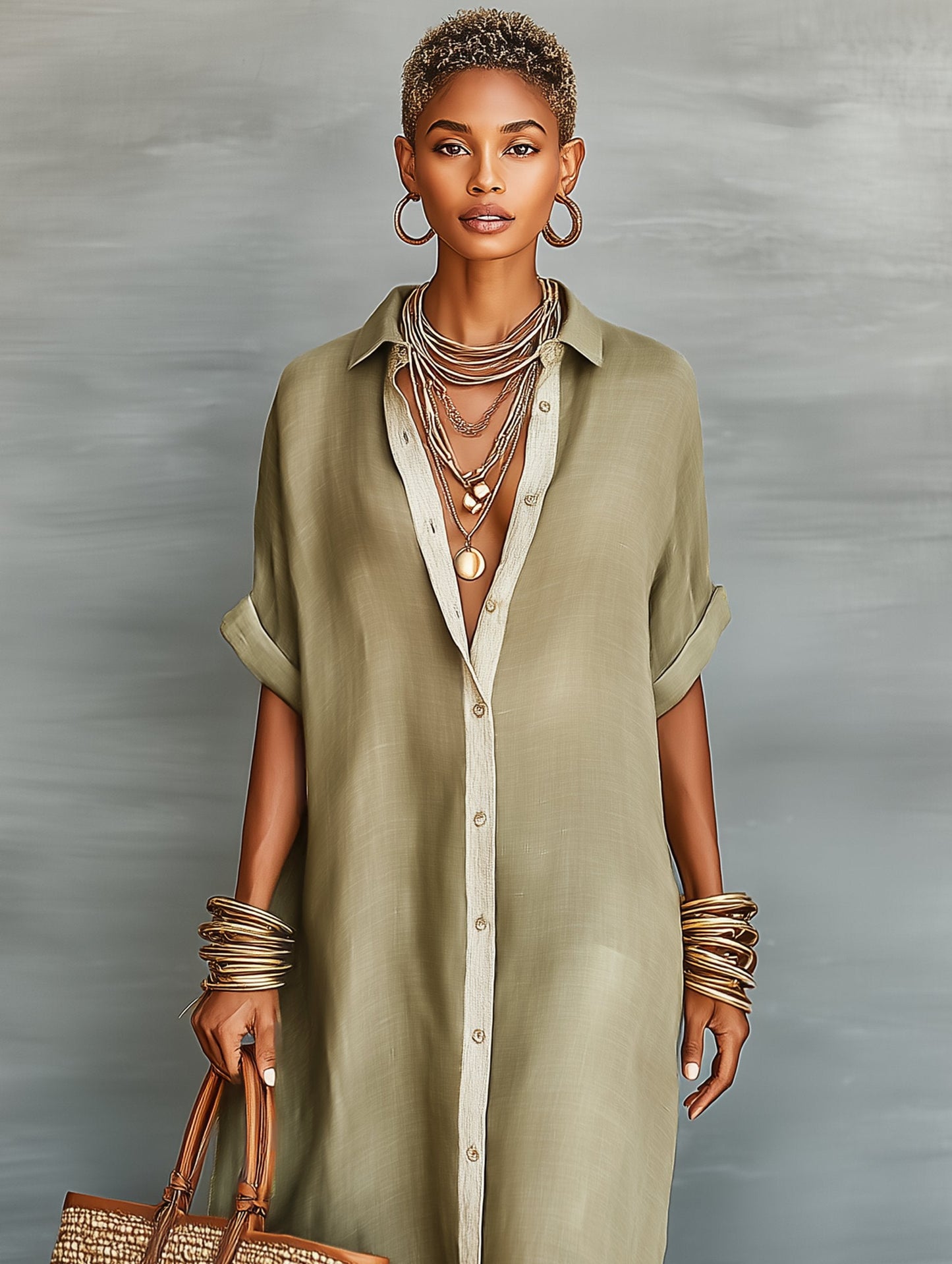 Maxi Dress Women Regular Fit Casual Summer Minimalist Shirt Style