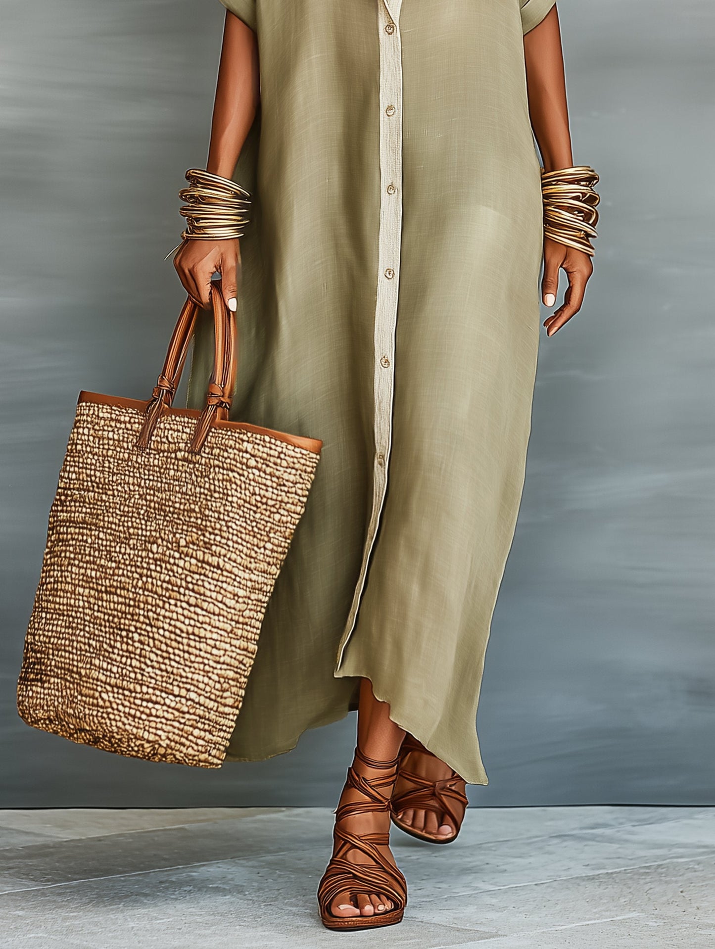 Maxi Dress Women Regular Fit Casual Summer Minimalist Shirt Style