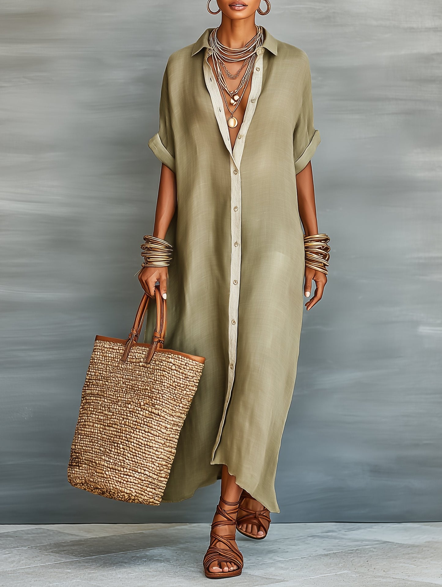 Maxi Dress Women Regular Fit Casual Summer Minimalist Shirt Style