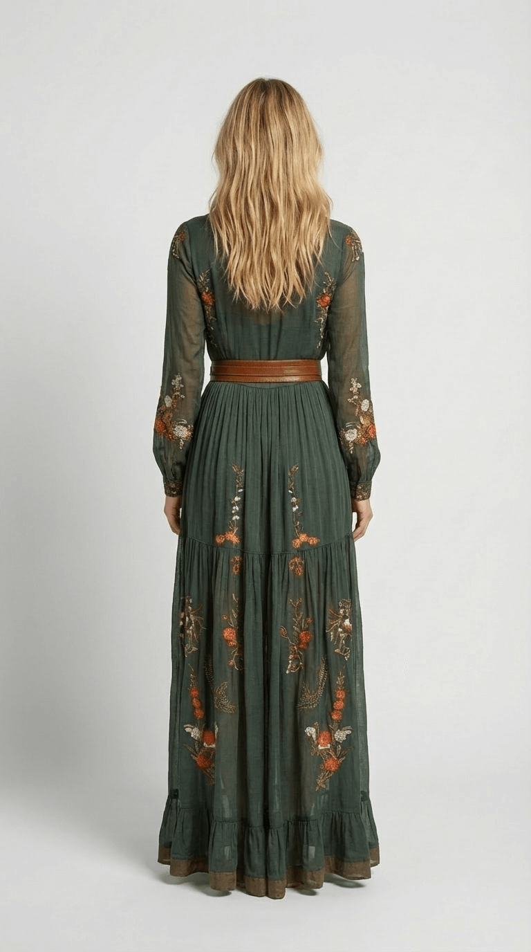 Maxi Dress Women Regular Fit Casual Boho Long Sleeve