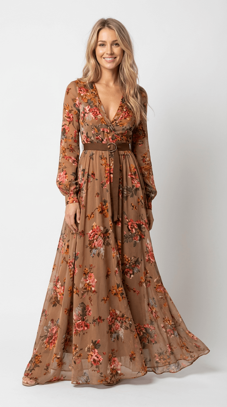 Maxi Dress Women Regular Fit Casual Boho Long Sleeve