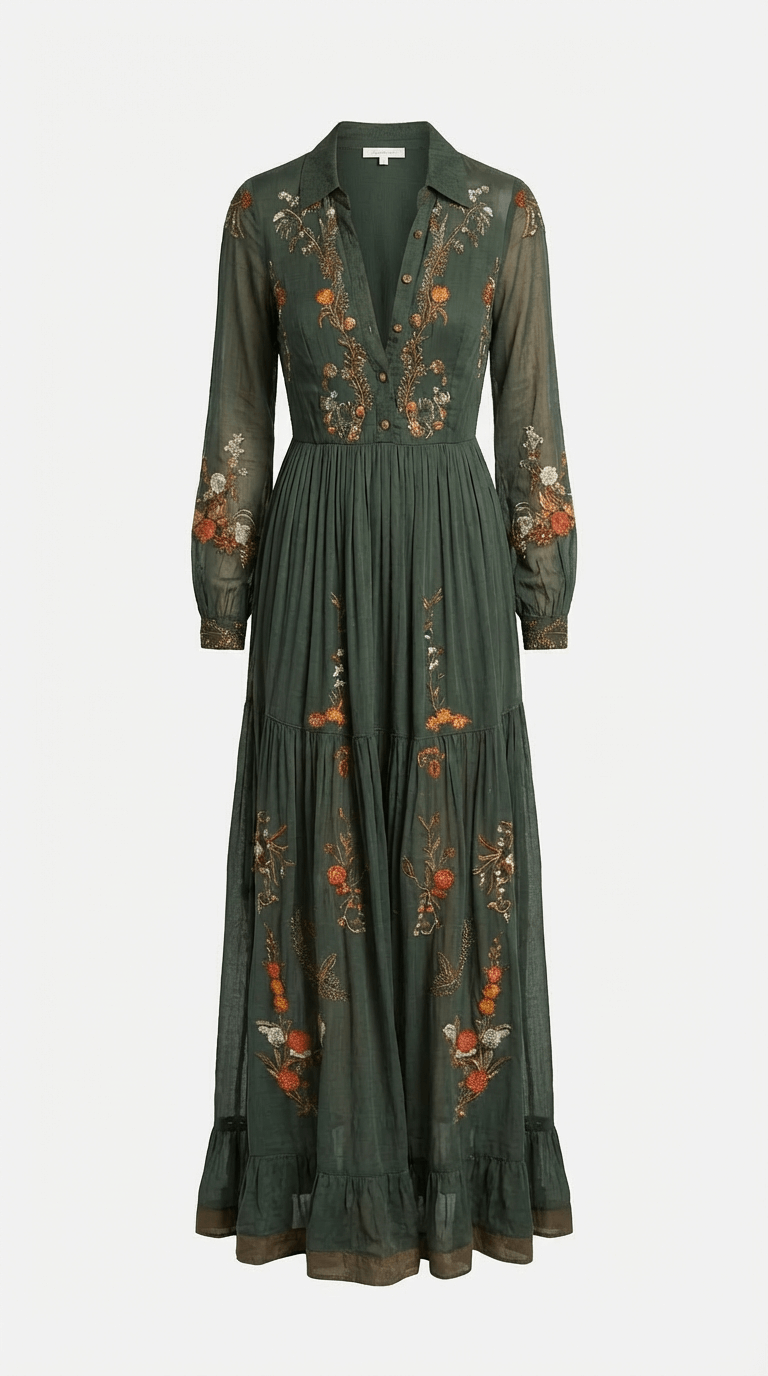 Maxi Dress Women Regular Fit Casual Boho Long Sleeve