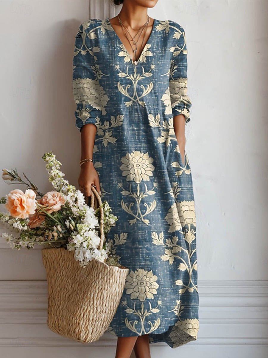Midi Dress Women Relaxed Fit Casual Bohemian Floral