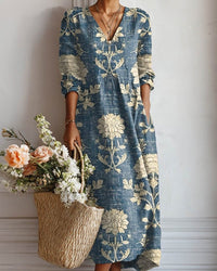 Midi Dress Women Relaxed Fit Casual Bohemian Floral